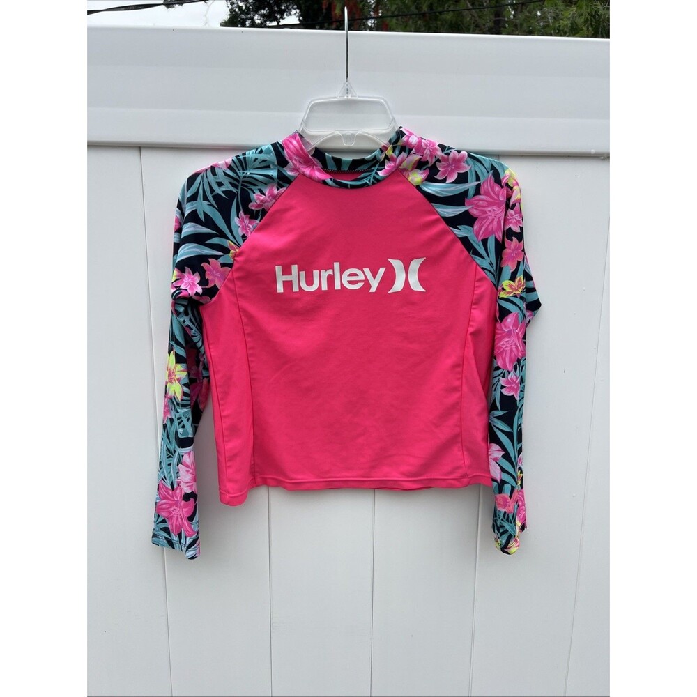 Girls Hurley XL Rash Guard Quick Dry UPF Long Sleeve Colorful 13-15